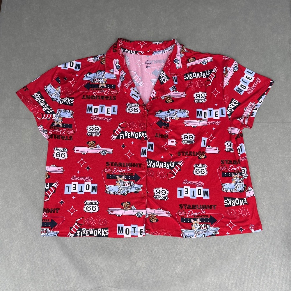 Celebrate Patriotic Route 66 Retro Americana Button Down Shirt Red Medium 8-10